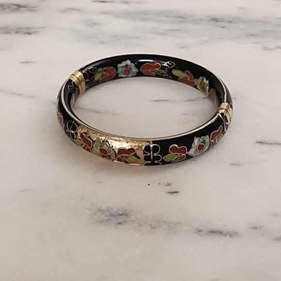 Jewelry - Vintage Cloisonne Hinged Bracelet with Enamel On Outside & Inside Collectible